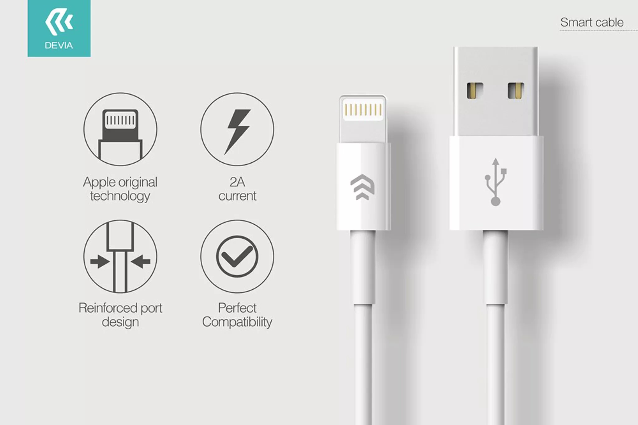 Devia - 1m (2. 1a) usb to non-mfi lightning cable - white - image 3