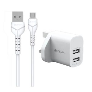 Devia - 2.4A Dual USB Plug & 1m MicroUSB Cable - White