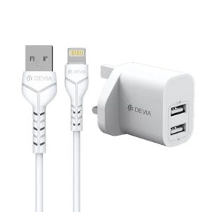 Devia - 2.4A Dual USB Plug & 1m Non-MFI Lightning Cable - White
