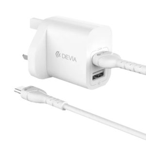 Devia - 2.4A Dual USB Plug & 1m USB-C Cable - White