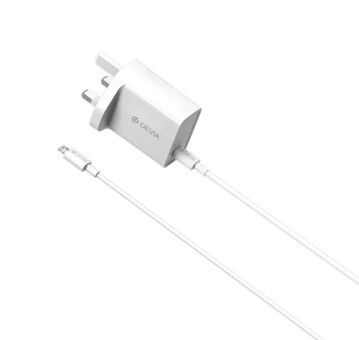 Devia - 20w usb-c power delivery 3-pin uk charging plug & 1m pd usb-c to lightning cable - white
