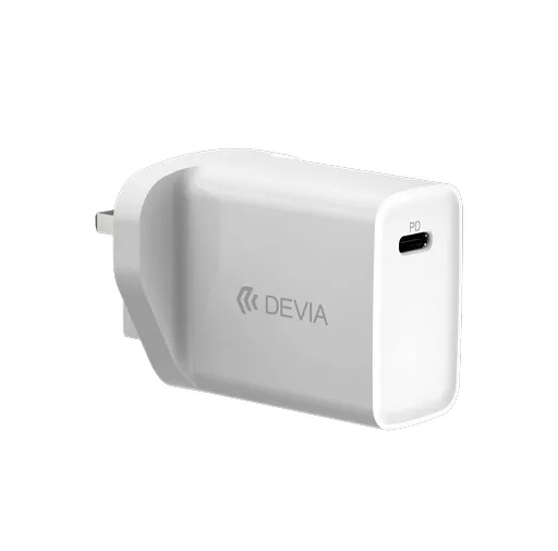 Devia - 20w usb-c power delivery 3-pin uk charging plug & 1m pd usb-c to lightning cable - white - image 9