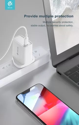 Devia - 20w usb-c power delivery 3-pin uk charging plug & 1m pd usb-c to lightning cable - white - image 4