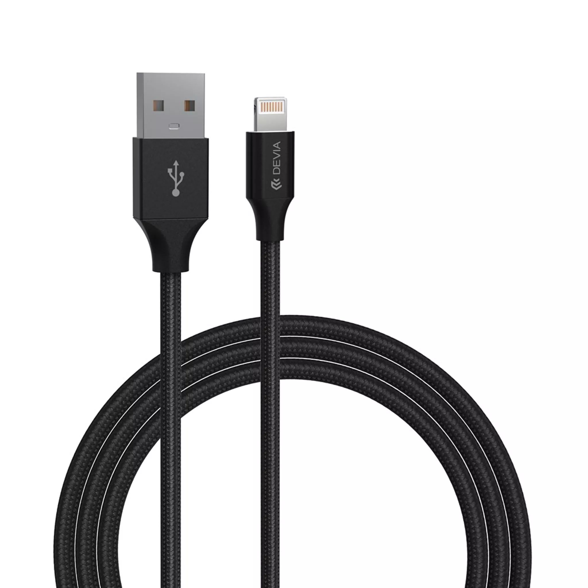 Devia - 2m (2. 1a) mesh armour usb to non-mfi lightning cable - black
