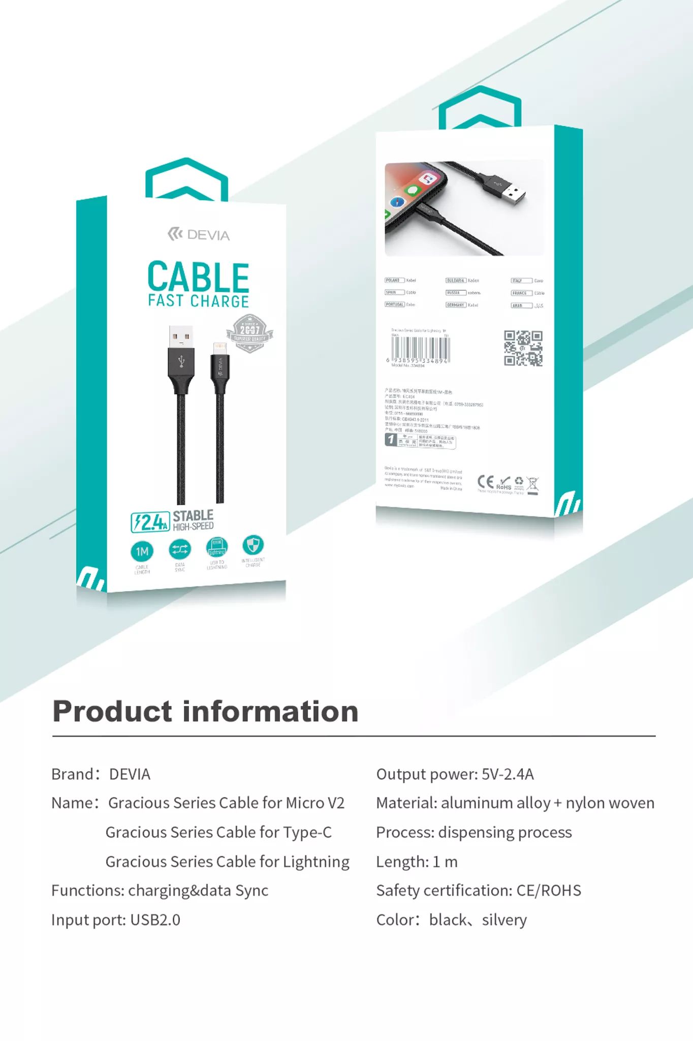 Devia - 2m (2. 1a) mesh armour usb to non-mfi lightning cable - black - image 11