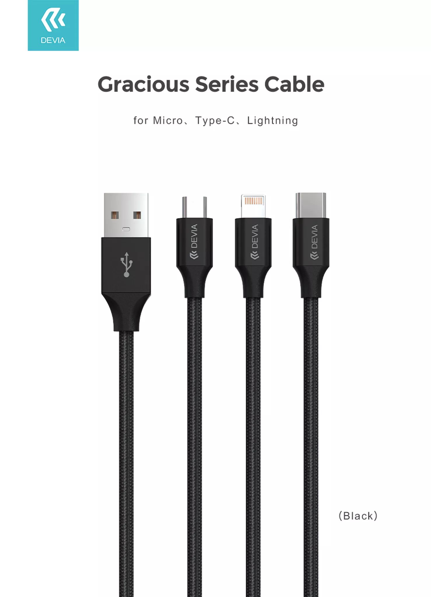 Devia - 2m (2. 1a) mesh armour usb to non-mfi lightning cable - black - image 4
