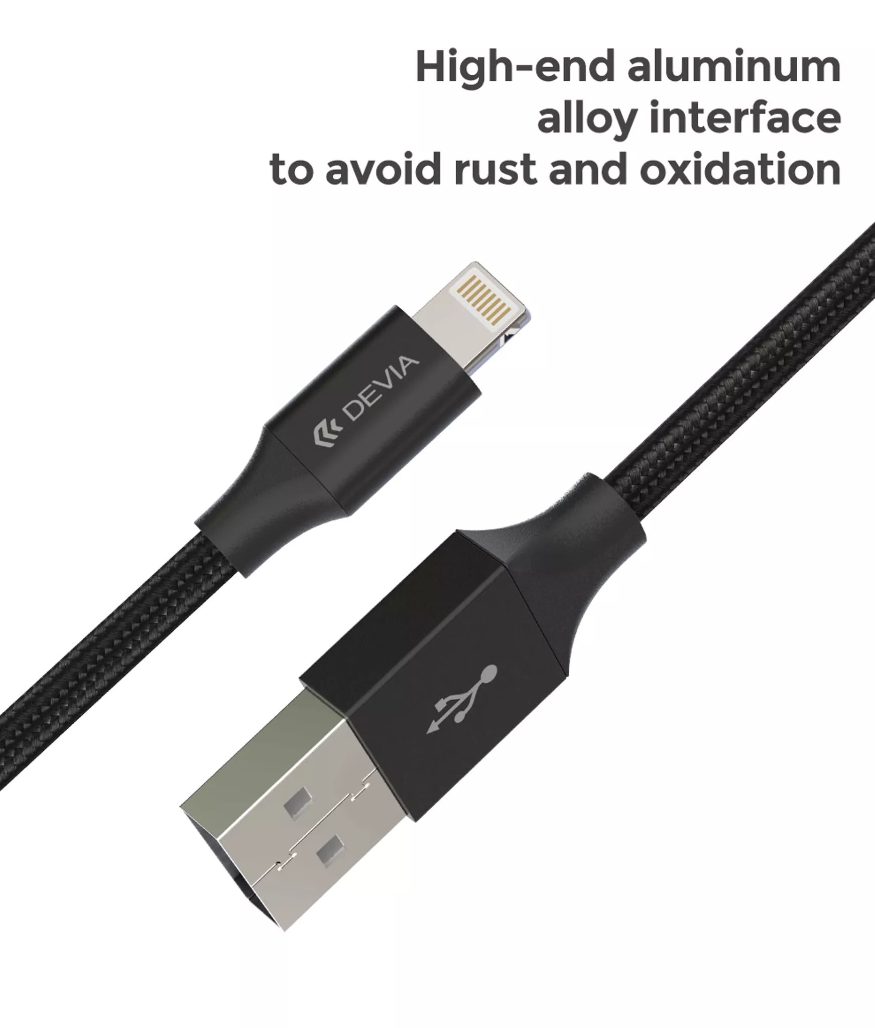 Devia - 2m (2. 1a) mesh armour usb to non-mfi lightning cable - black - image 6