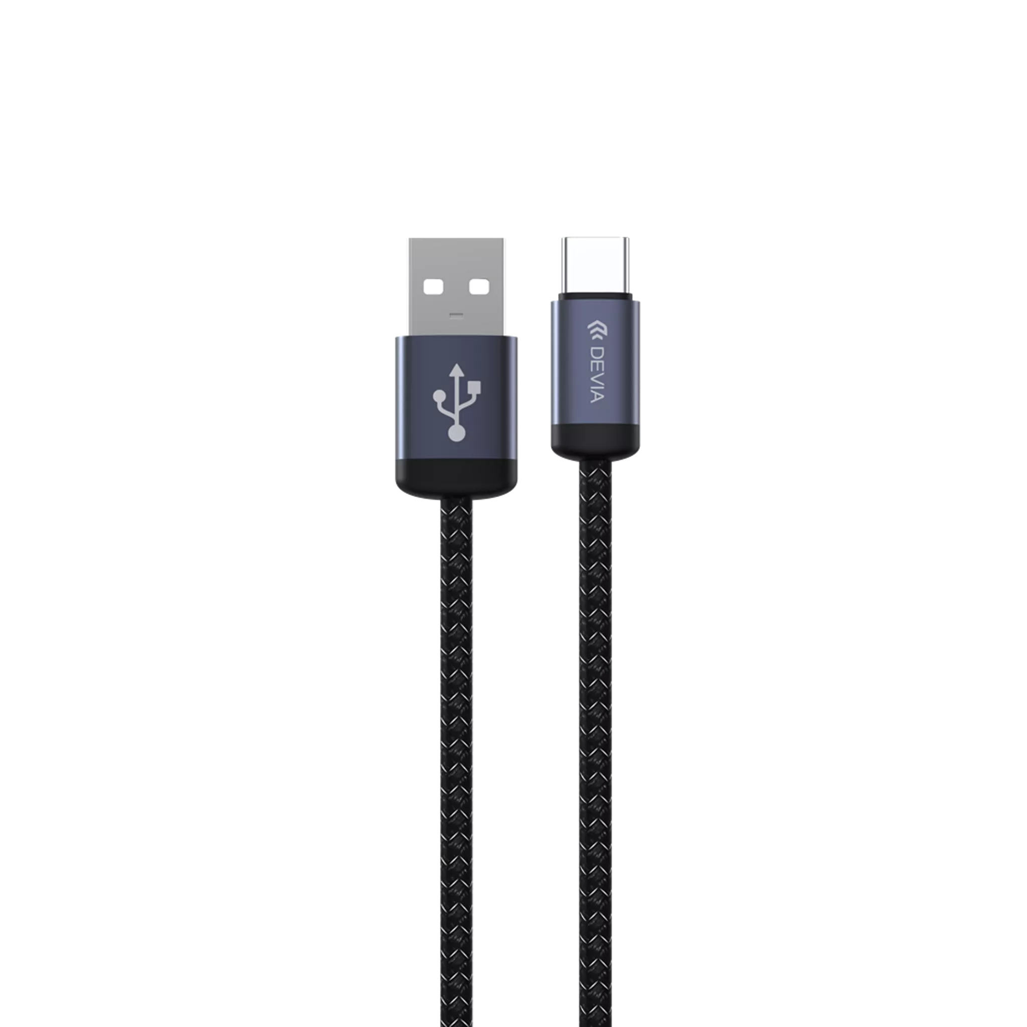 Devia - 2m (2. 1a) mesh armour usb to usb-c cable - black