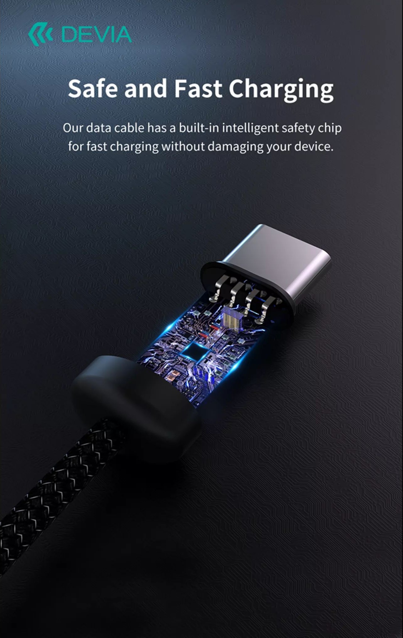 Devia - 2m (2. 1a) mesh armour usb to usb-c cable - black - image 3