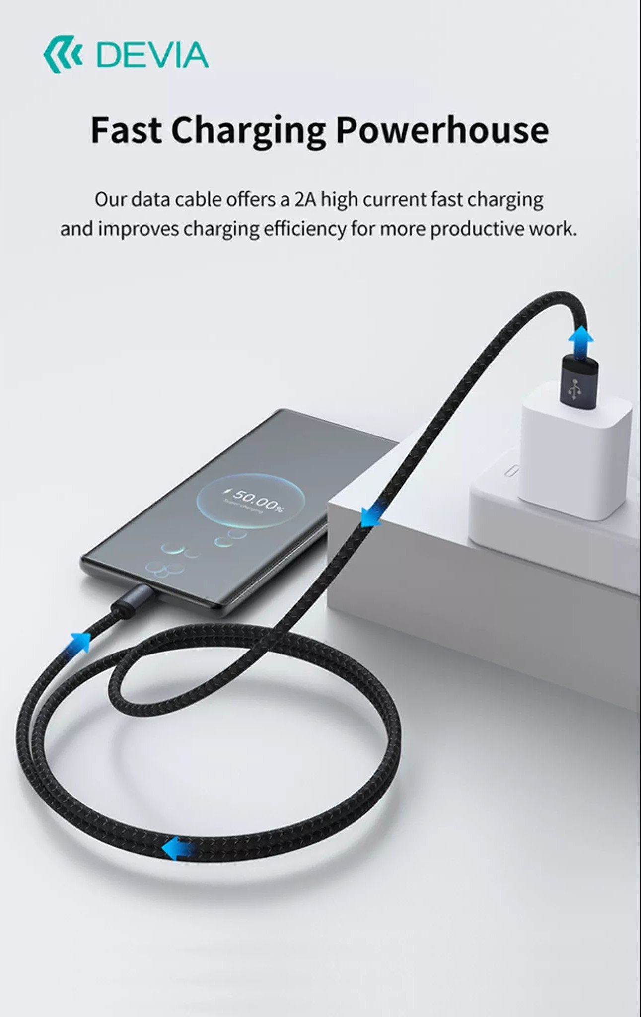 Devia - 2m (2. 1a) mesh armour usb to usb-c cable - black - image 8