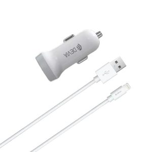 Devia - 3.1A Dual USB Port Car Adapter & 1m Non-MFi Lightning Cable - White