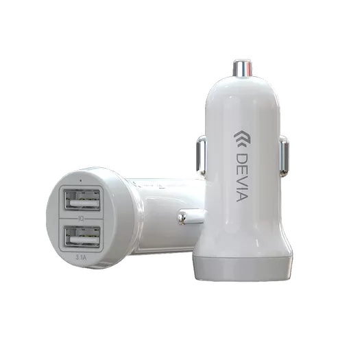 Devia - 3. 1a dual usb port car adapter & 1m non-mfi lightning cable - white - image 9