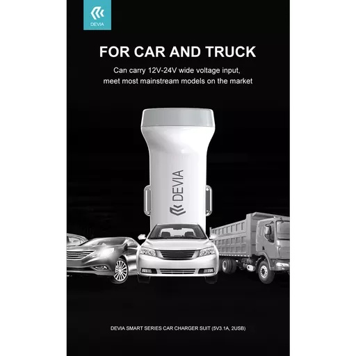 Devia - 3. 1a dual usb port car adapter & 1m non-mfi lightning cable - white - image 4