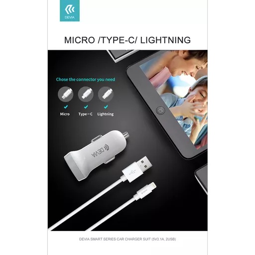 Devia - 3. 1a dual usb port car adapter - white - image 10