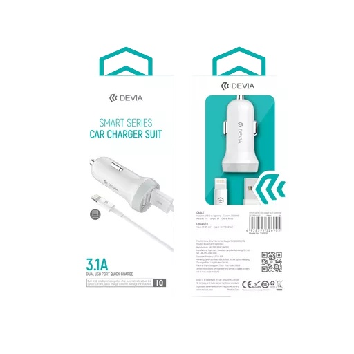 Devia - 3. 1a dual usb port car adapter - white - image 11