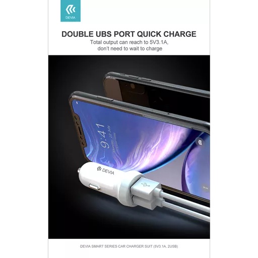 Devia - 3. 1a dual usb port car adapter - white - image 7