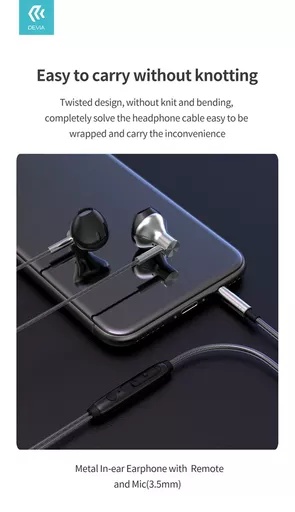 Devia - 3. 5mm metal earphones with microphone & volume control - black - image 4
