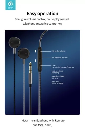 Devia - 3. 5mm metal earphones with microphone & volume control - black - image 5