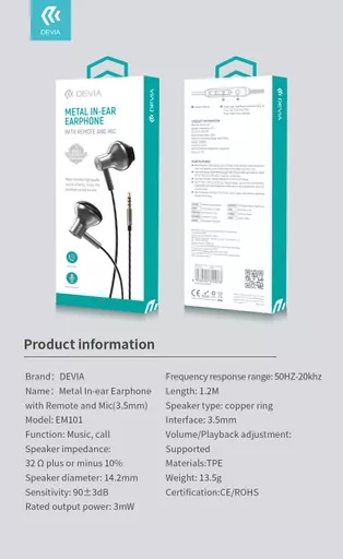 Devia - 3. 5mm metal earphones with microphone & volume control - black - image 8