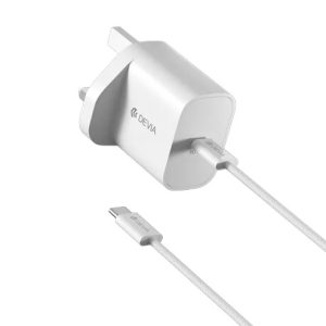 Devia - 30W GaN USB-C 3-Pin UK Charging Plug & 1.2m USB-C to USB-C Cable - White