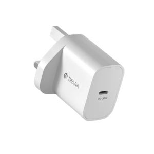 Devia - 30W GaN USB-C Power Delivery 3-Pin UK Charging Plug - White