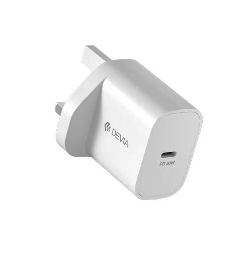 Devia - 30w gan usb-c power delivery 3-pin uk charging plug - white