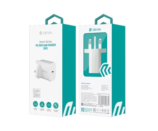 Devia - 30w gan usb-c power delivery 3-pin uk charging plug - white - image 8