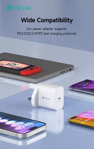 Devia - 30w gan usb-c power delivery 3-pin uk charging plug - white - image 5