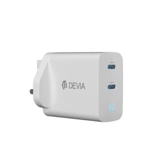Devia - 45W GaN Dual USB-C Power Delivery 3-Pin UK Charging Plug - White