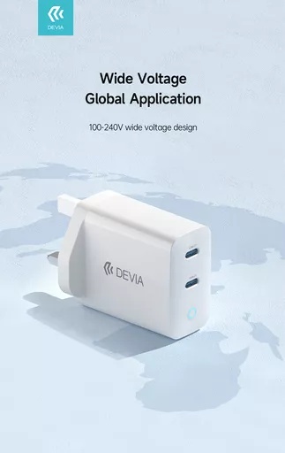 Devia - 45w gan dual usb-c power delivery 3-pin uk charging plug - white - image 9