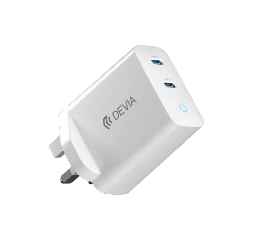 Devia - 45w gan dual usb-c power delivery 3-pin uk charging plug - white - image 2