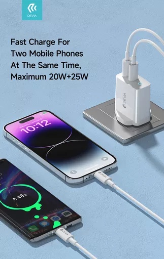 Devia - 45w gan dual usb-c power delivery 3-pin uk charging plug - white - image 5