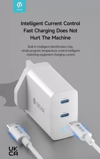 Devia - 45w gan dual usb-c power delivery 3-pin uk charging plug - white - image 6