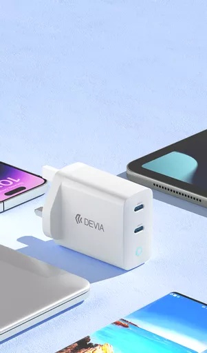 Devia - 45w gan dual usb-c power delivery 3-pin uk charging plug - white - image 7