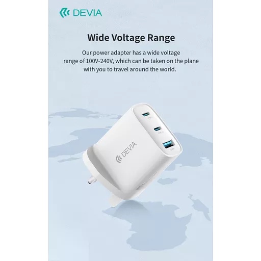 Devia - 65w gan usb-c pd & qc4. 0 3-pin uk mini charging plug & 1. 5m 100w usb-c to usb-c cable - white - image 7