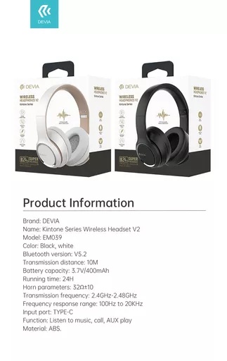 Devia - kintone foldable on-ear wireless hd headphones - black - image 2