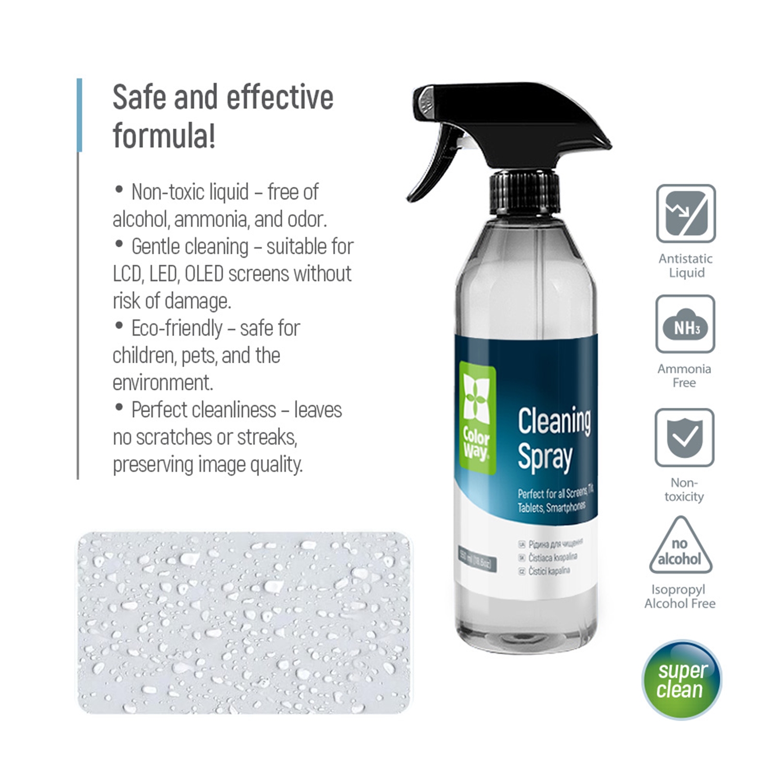 Colorway large electronics kit - cleaning liquid, microfibre cloth, glass cloth - image 4