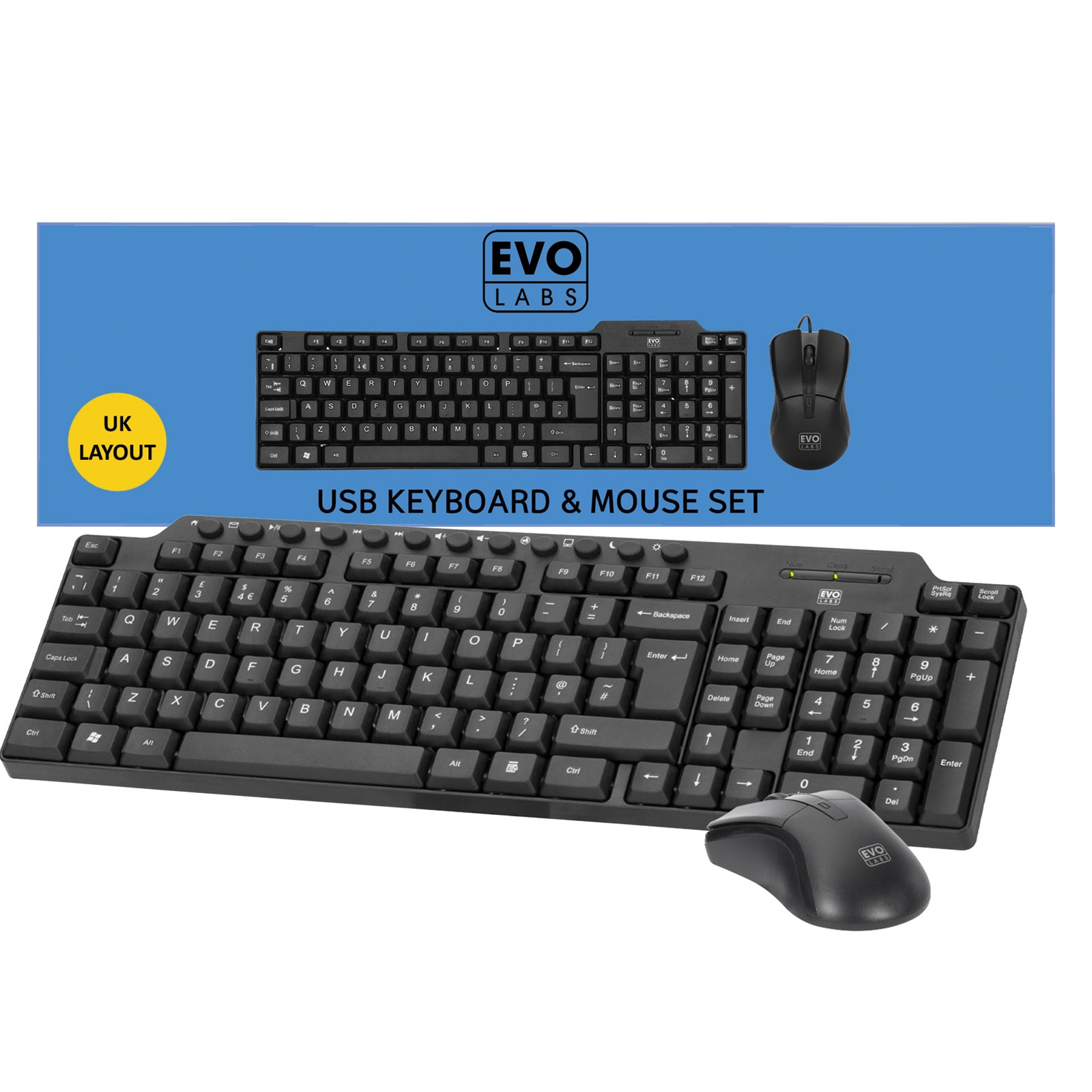 Evo labs cm-501uk wired multimedia keyboard and mouse combo set