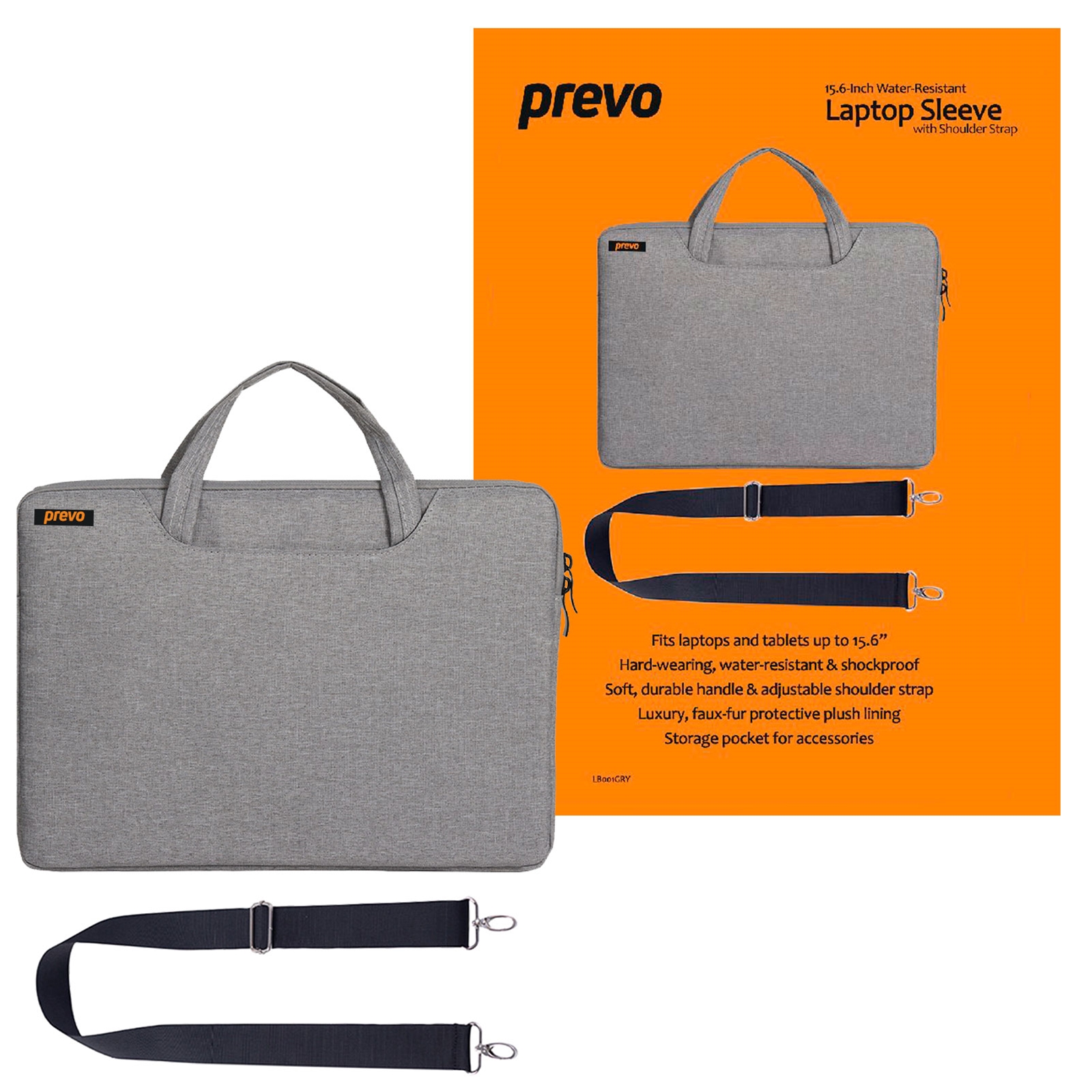 Prevo 15. 6 inch laptop bag, cushioned lining, with shoulder strap, light grey - image 2