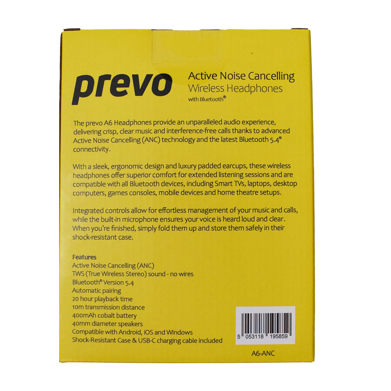 Prevo a6-anc active noise cancelling (anc) wireless headphones with bluetooth 5. 4 - image 7