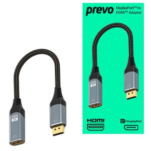 Prevo DisplayPort (M) to HDMI (F) Adapter Cable -- DisplayPort 1.4 / HDMI 2.0 -- Retail Boxed