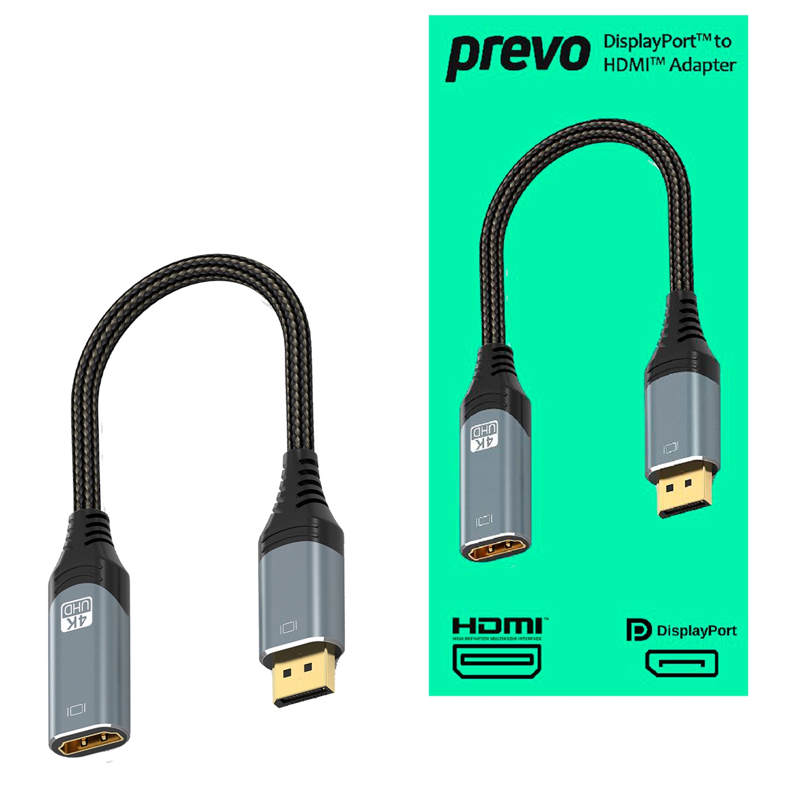 Prevo displayport (m) to hdmi (f) adapter cable -- displayport 1. 4 / hdmi 2. 0 -- retail boxed