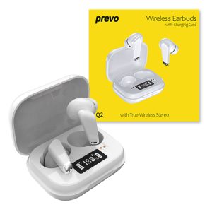 Prevo Q2 TWS Earbuds with Digital LED Wireless Charging Case -- Bluetooth 5.1