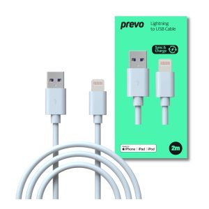Prevo USB to Apple Lightning Cable - 2 metres - USB 2.0 "A" M to Lightning - MFI Certified