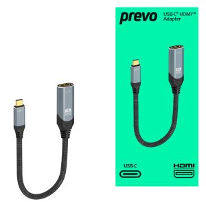 Prevo USBC-HDMI-ADA Display Converter -- USB Type-C (M) to HDMI (F) Adapter -- HDMI 2.0 -- Retail Boxed
