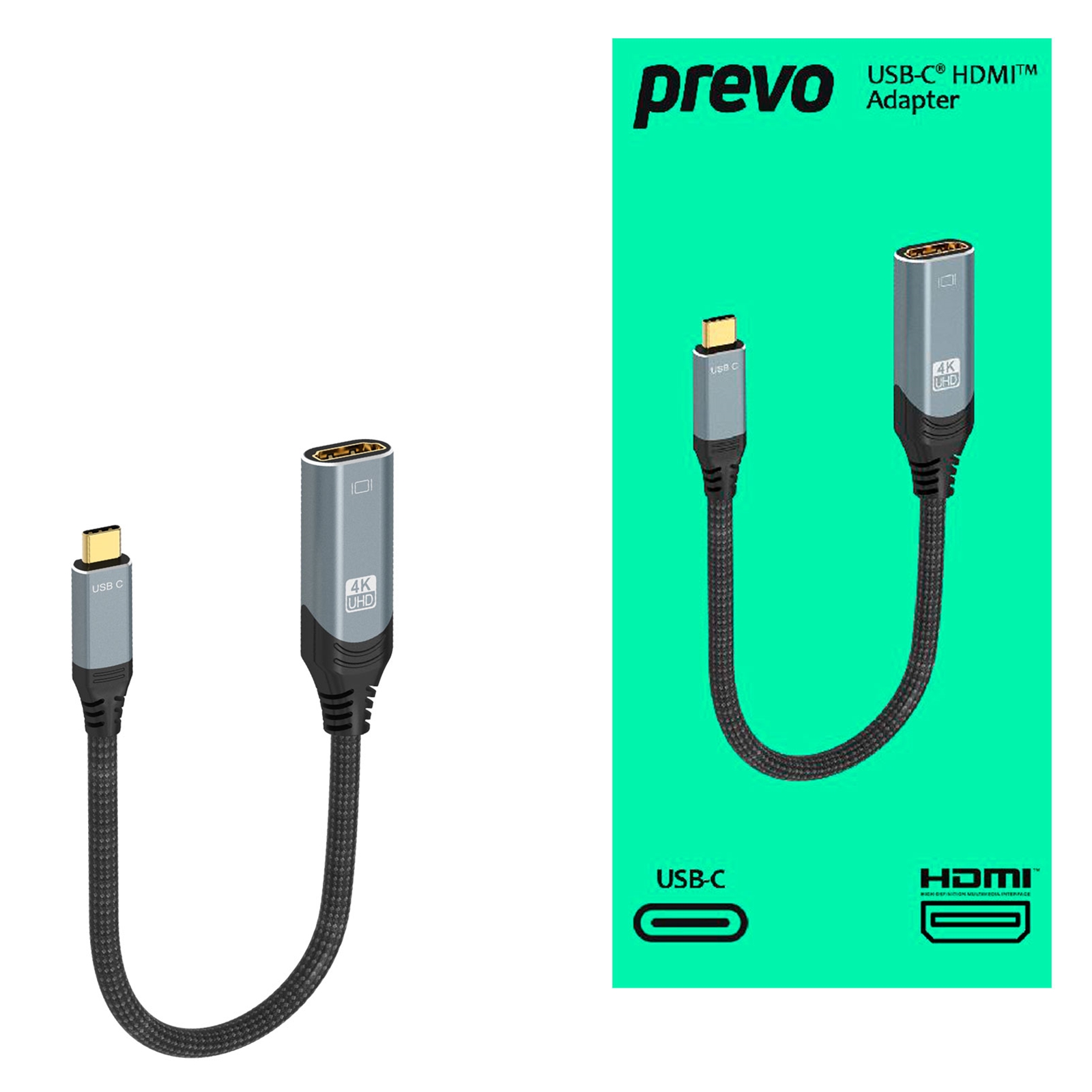 Prevo usbc-hdmi-ada display converter -- usb type-c (m) to hdmi (f) adapter -- hdmi 2. 0 -- retail boxed