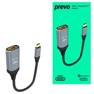 Prevo USBC to DisplayPort Alt Mode Converter - USB-C (M) / DP-ADA (F) Display Adapter Cable -- Retail Boxed