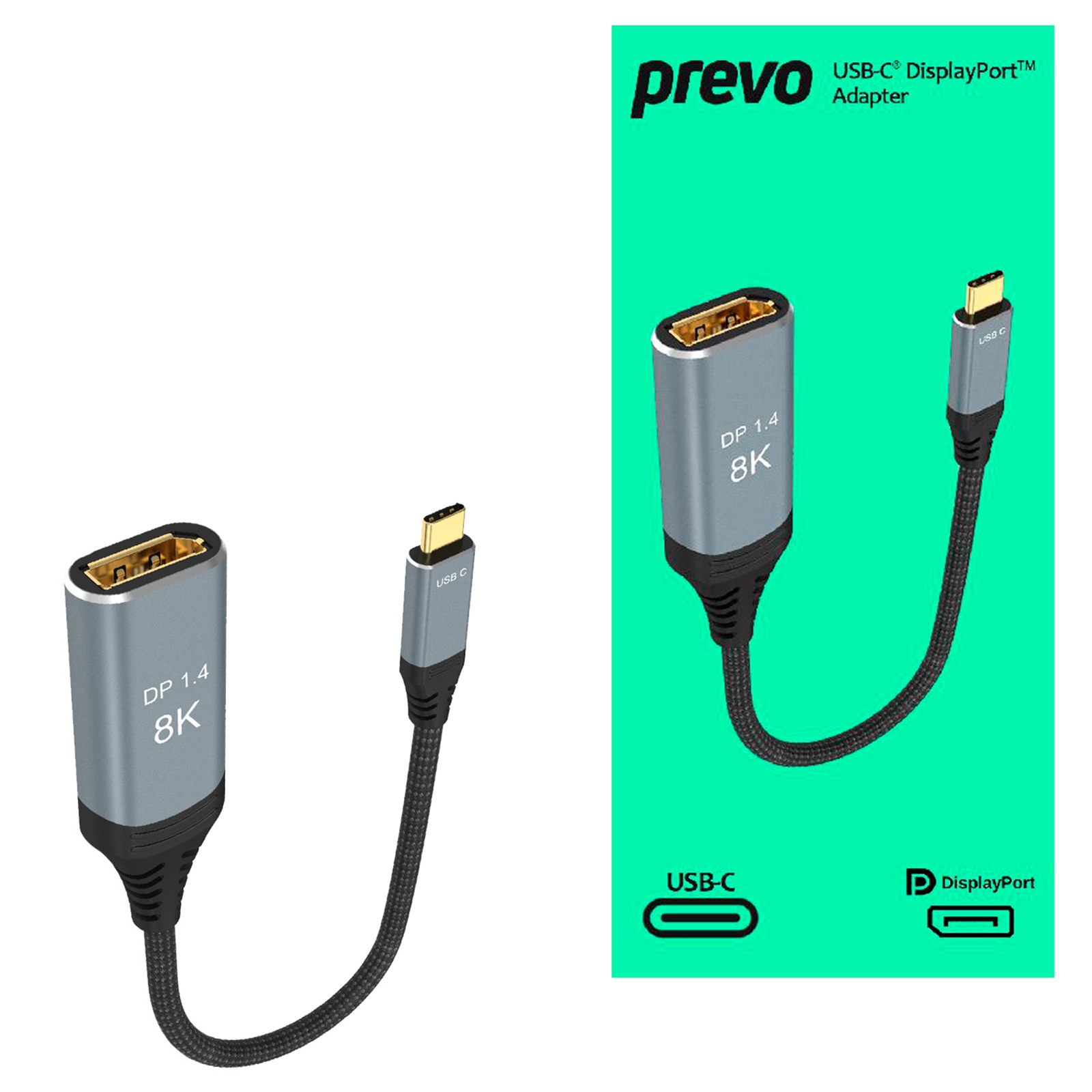 Prevo usbc to displayport alt mode converter - usb-c (m) / dp-ada (f) display adapter cable -- retail boxed