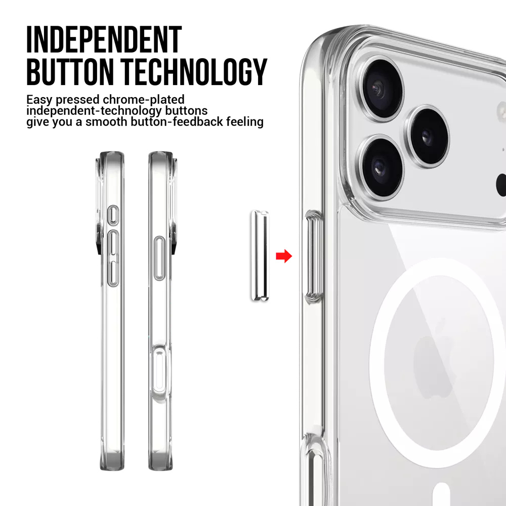 Promag magsafe clear charging phone case for iphone 17 pro max - independent button technology