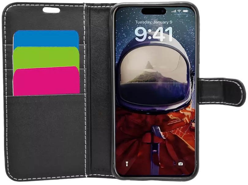 Wallet-style black pu leather phone case for iphone 17 - at repair alliance, perth road, dundee